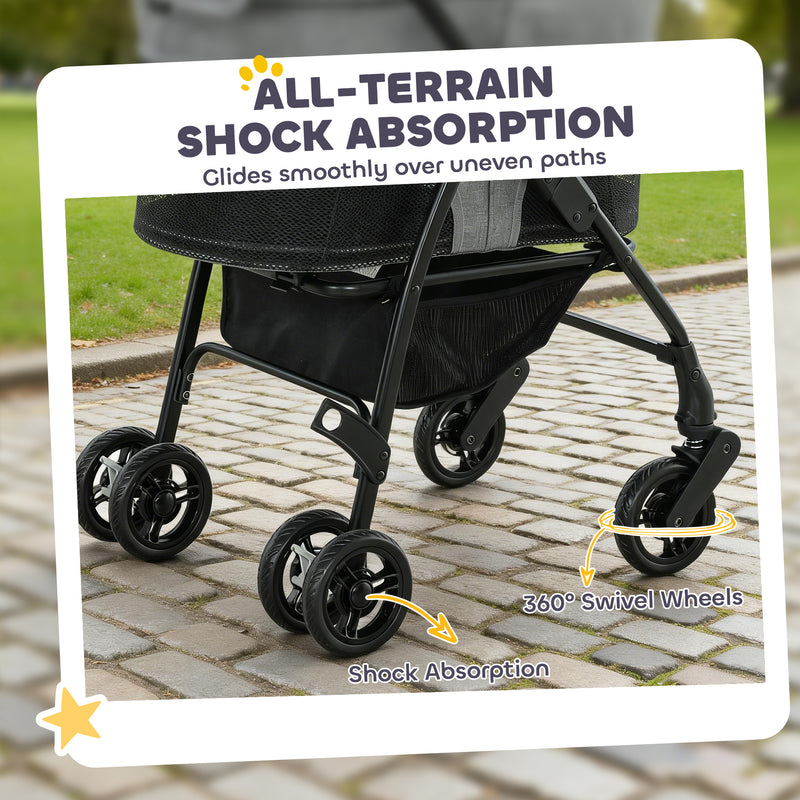Pet Pram with Detachable Carrier for Easy Walks and Travel for Small Dogs or Cats Grey AOSOM