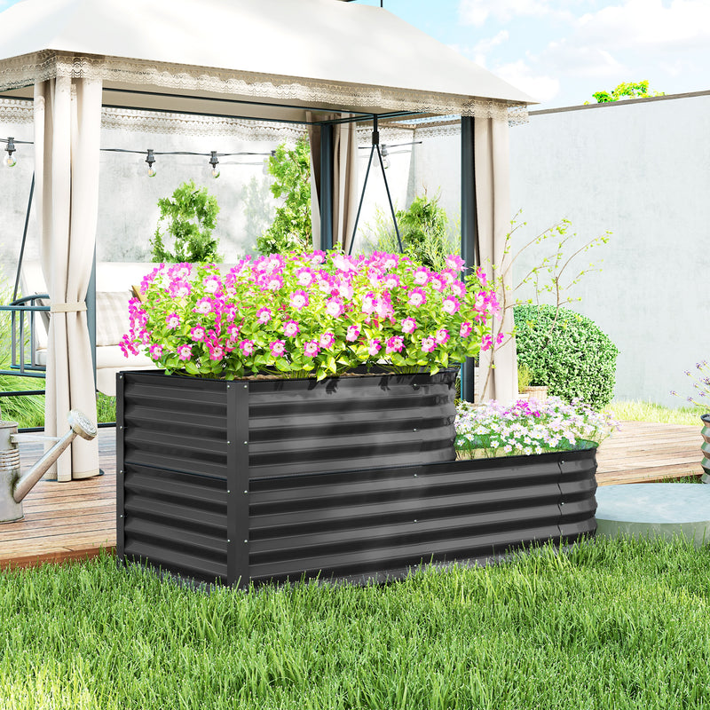 Two Tier Galvanised Steel Garden Planter Dark Grey by Outsunny