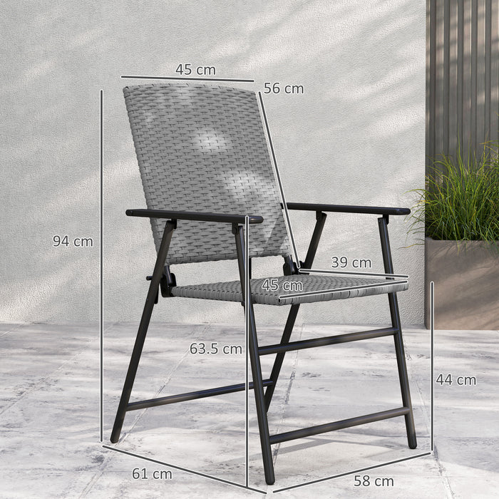 Set of Two Grey Folding Rattan Garden Chairs Lightweight and Durable by Outsunny