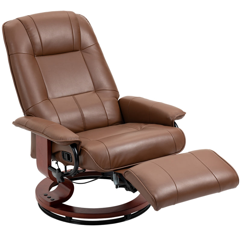 Reclining Faux Leather Armchair with Footrest and 145 Degree Backrest for Lounge Comfort Brown