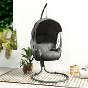 Grey Hanging Egg Chair Swing with Stand Cushion and Retractable Canopy for Indoor or Outdoor by Outsunny