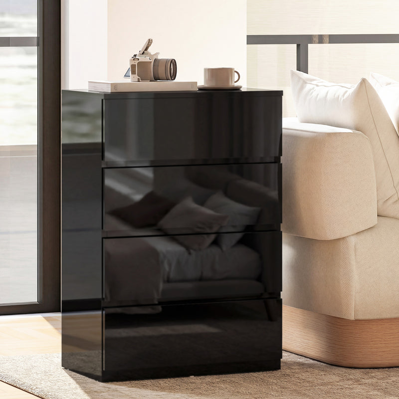 Chest of Drawers with 4 Spacious Handleless Storage Drawers for Bedroom Organisation High Gloss Black AOSOM