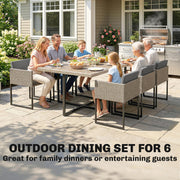 7-Piece Rattan Garden Dining Set with 6 Cushioned Chairs and Large Dining Table — Grey or Brown Outsunny