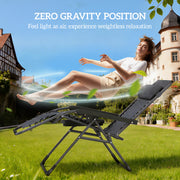 Outsunny Zero Gravity Chairs Set of 2, Folding Sunloungers Reclining Garden Chairs with Cup Holder, Headrest, Dark Grey AOSOM