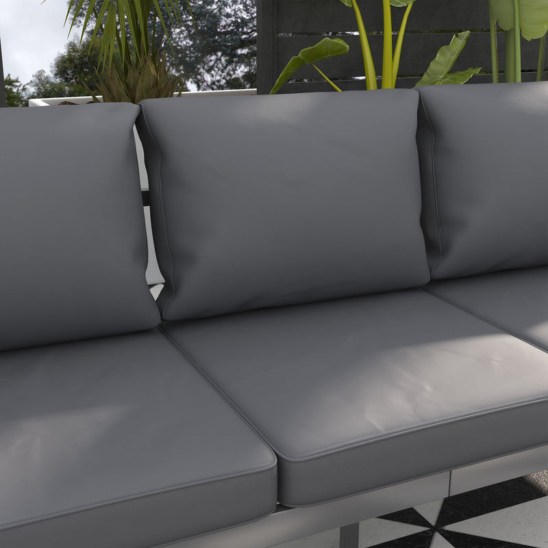 Grey Metal 3 Seater Garden Sofa With Cushions For Comfortable Outdoor Seating Outsunny