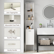 Tall White Bathroom Storage Cabinet With Open Shelves And Adjustable Interior Shelf
