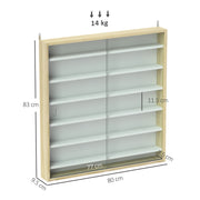 7 Tier Wall Display Cabinet with Glass Doors and Adjustable Shelves Oak by HOMCOM
