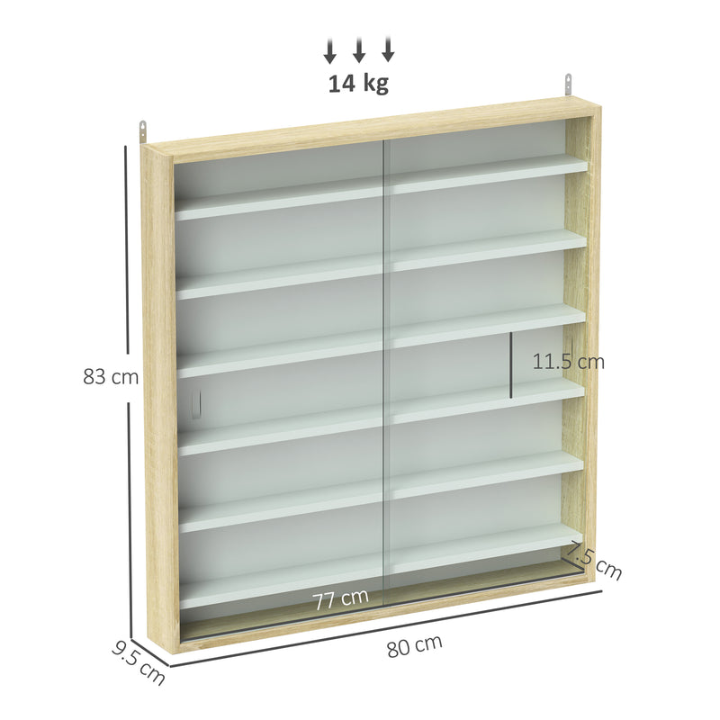 7 Tier Wall Display Cabinet with Glass Doors and Adjustable Shelves Oak by HOMCOM