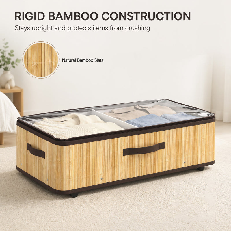 Close-up of the rigid natural bamboo slat construction