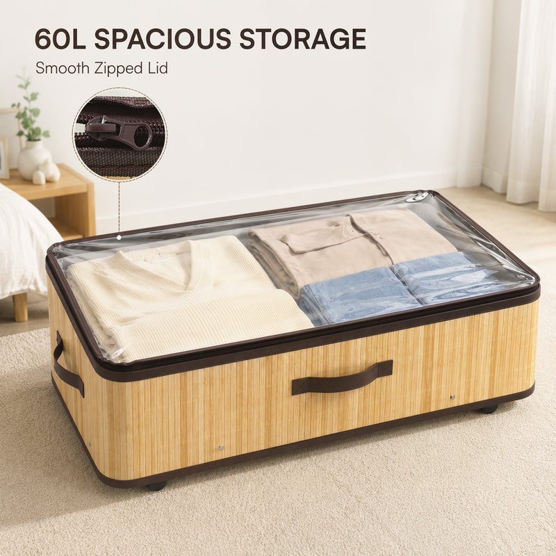 60L storage box interior with folded clothes and a smooth zipped lid