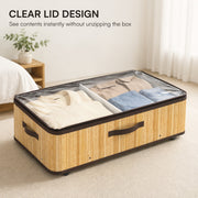 Clear PVC lid on the storage box showing folded clothes inside without unzipping