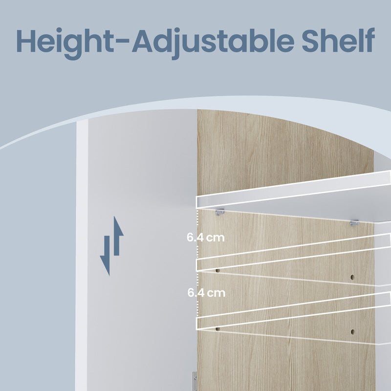 Cutaway close-up of the height-adjustable inner shelf moving in 6.4 cm steps
