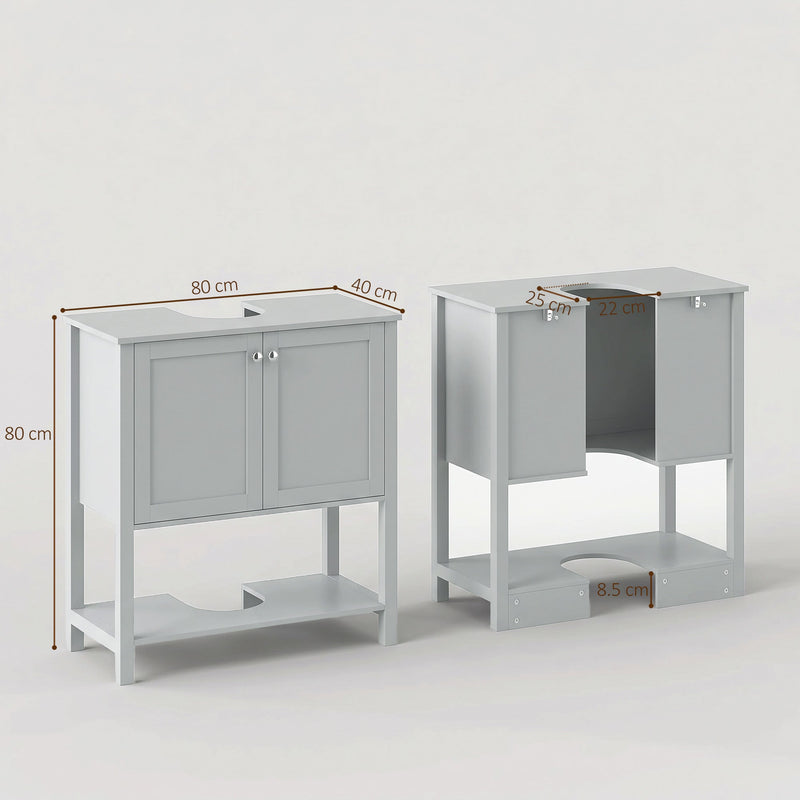 Dimensions diagram of the light blue under sink cabinet showing 80 cm wide, 40 cm deep and 80 cm high