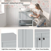 Style panel showing the light blue countertop, light blue cabinet body and silver-tone handles