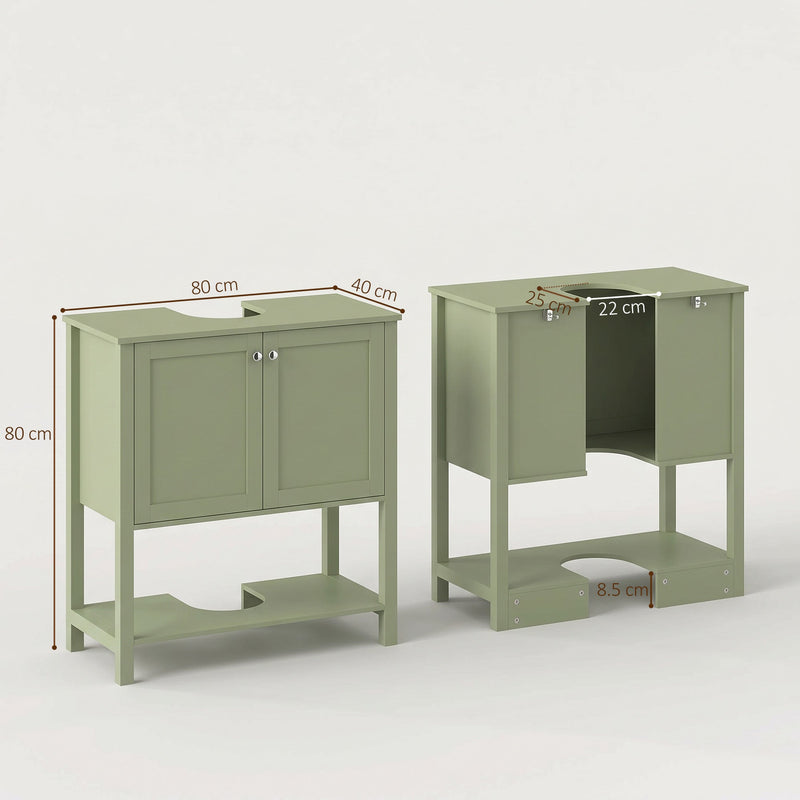 Dimensions diagram of the green under sink cabinet showing 80 cm wide, 40 cm deep and 80 cm high