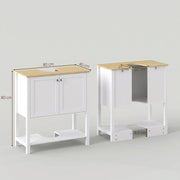 Dimensions diagram of the white under sink cabinet showing 80 cm wide, 40 cm deep and 80 cm high