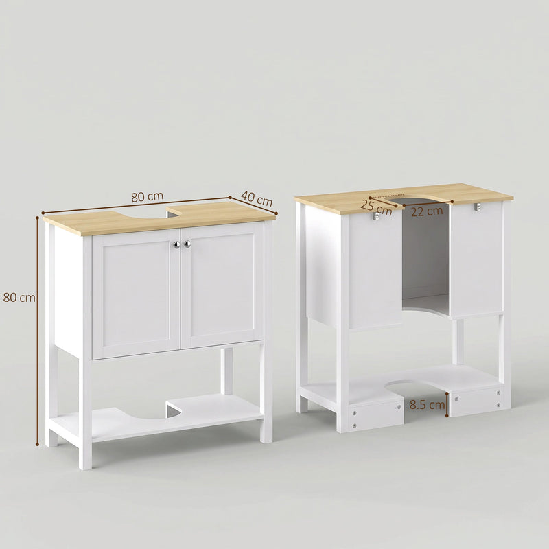 Dimensions diagram of the white under sink cabinet showing 80 cm wide, 40 cm deep and 80 cm high
