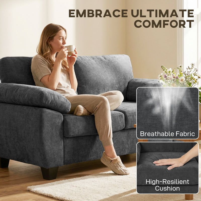 2 Seater Sofa for Small Spaces with Thick Cushions and Soft Chenille Fabric Dark Grey