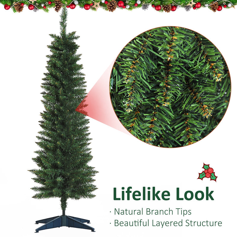 Green pencil tree with a close-up circle of natural branch tips and a lifelike look caption