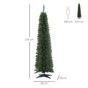Dimensions diagram of the 7ft pencil tree showing 210 cm height and 60 cm base width with a 180 cm person for scale