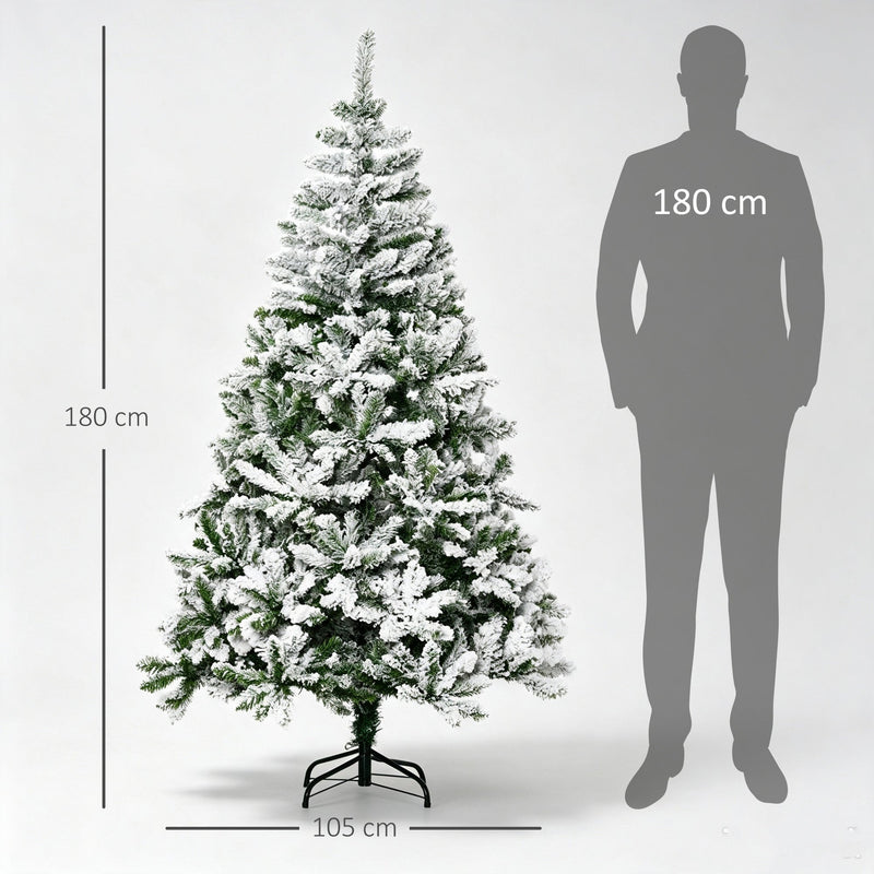 Dimensions diagram showing the tree at 180 cm tall with a 105 cm wide base beside a 180 cm figure