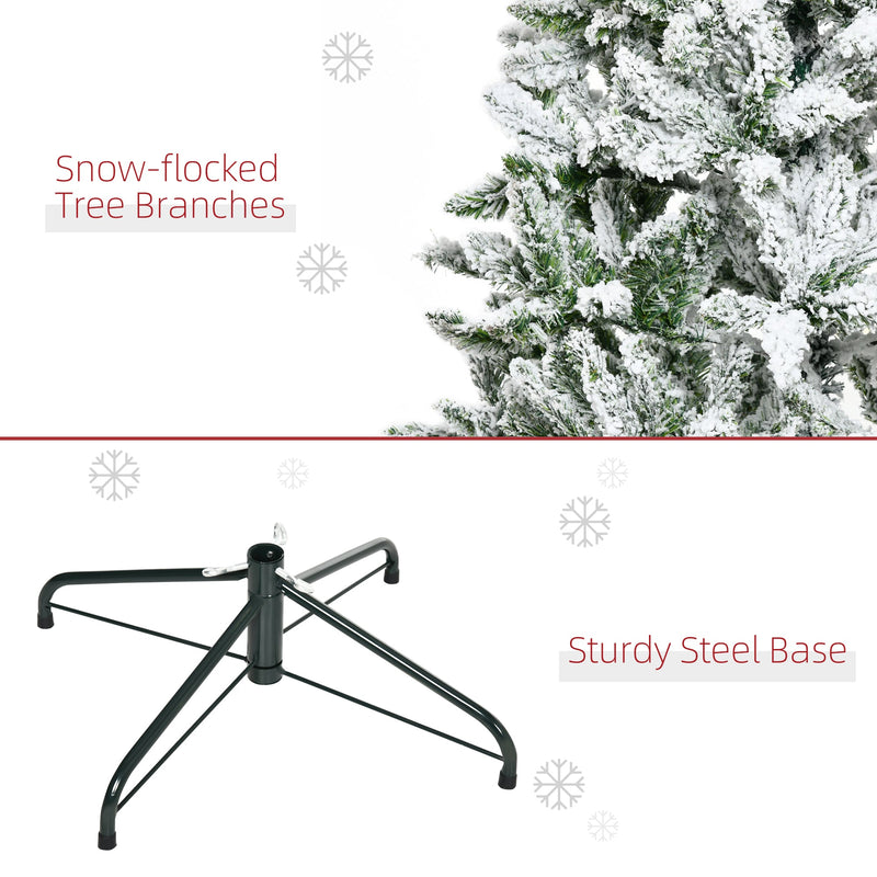 Panel showing snow-flocked tree branches and a sturdy steel base