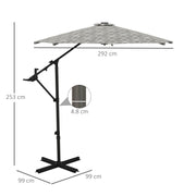 Black and White 3m Cantilever Garden Parasol with 360 Degree Rotation and Cross Base