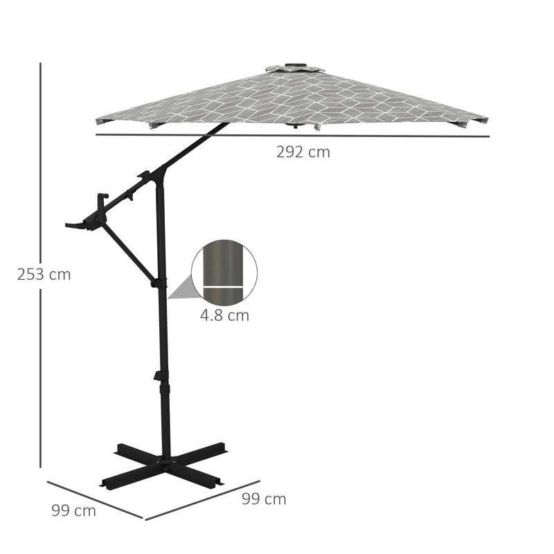 Black and White 3m Cantilever Garden Parasol with 360 Degree Rotation and Cross Base