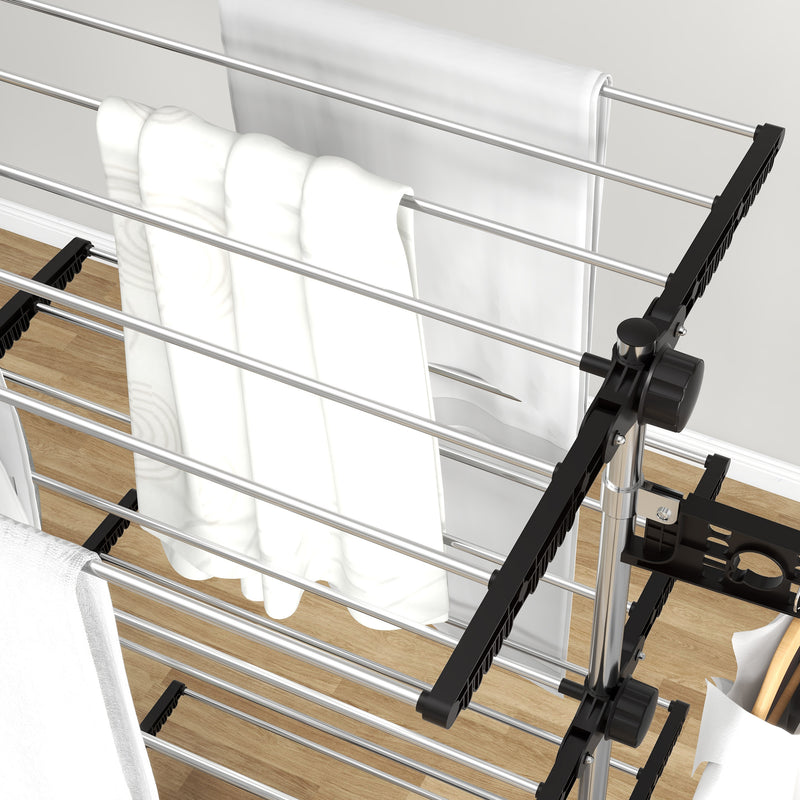 Black Four Shelf Collapsible Clothes Airer With Side Arms and Wheels by HOMCOM