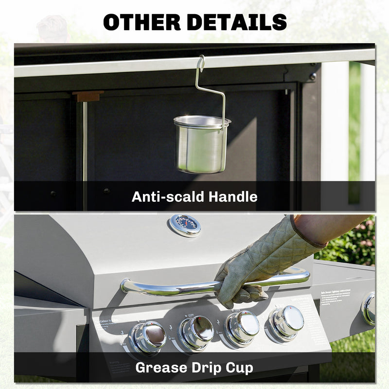 4 Burner Gas BBQ Grill with Side Burner and Warming Rack for Easy Outdoor Cooking Black Outsunny