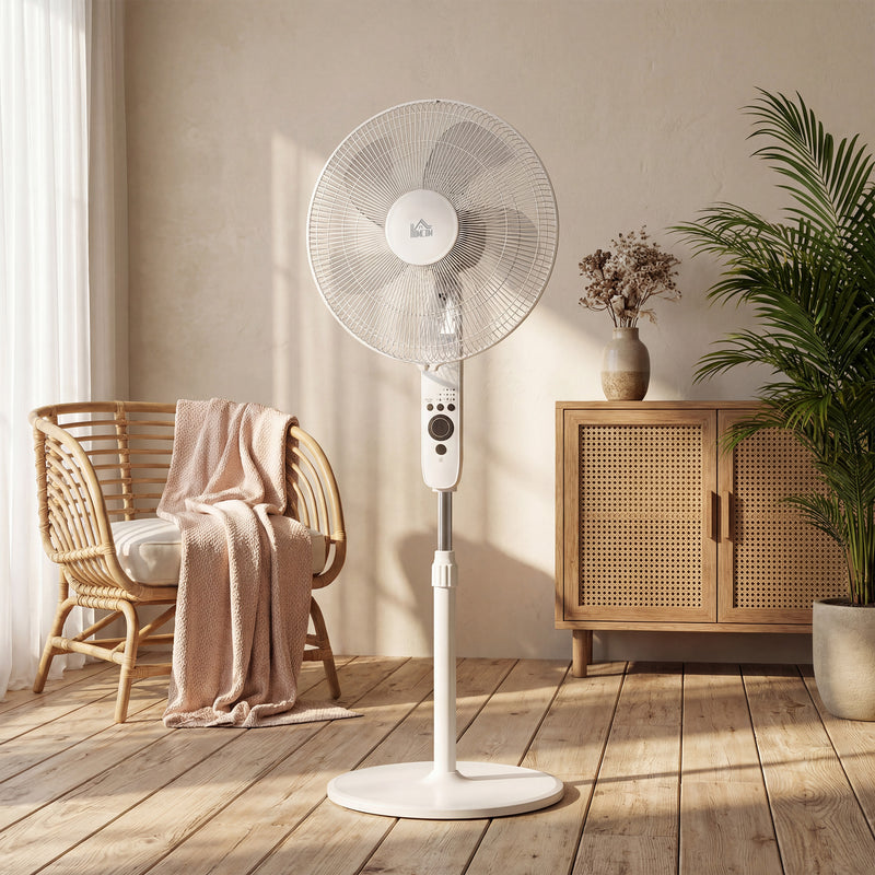 Pedestal Fan with Remote Control and Quiet Sleep Mode for Bedrooms and Living Rooms White