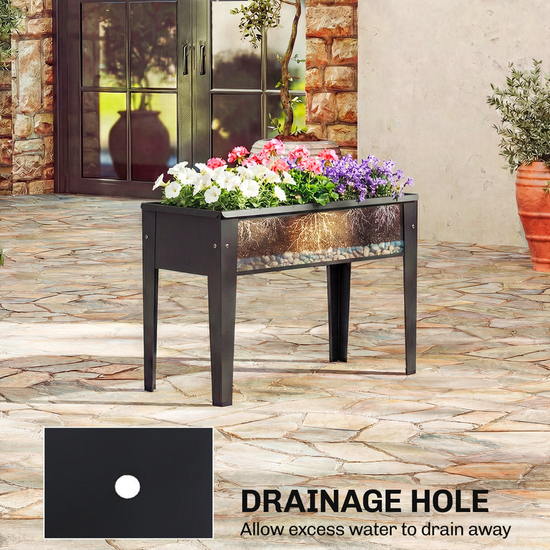 Raised Metal Garden Planter for Easy Standing Gardening on Balconies and Patios Black AOSOM
