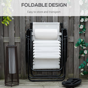 2 Piece Foldable Reclining Garden Chair with Canopy Shade and Cup Holder White by Outsunny