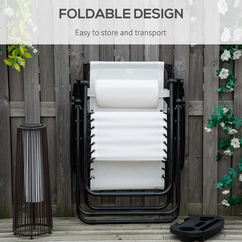 2 Piece Foldable Reclining Garden Chair with Canopy Shade and Cup Holder White by Outsunny