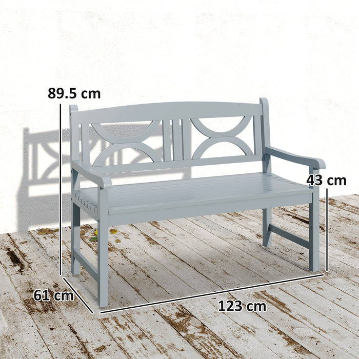 Grey 2 Seater Wooden Garden Bench Outdoor Patio Loveseat for Porch by Outsunny