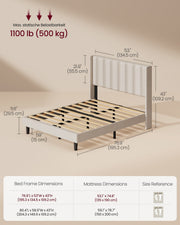 Dimension diagram of the cappuccino double bed marked 195.3 by 134.5 by 109.2 cm