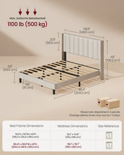 Dimensions diagram of the cappuccino king bed, 204.3 x 149.5 x 109.2 cm