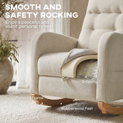 Cutaway of the cream white rocking chair seat showing S-spring, plywood frame and rubberwood feet