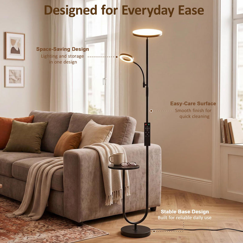 Floor lamp space-saving design with easy-care surface and stable base in a living room