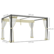 3 x 4m Aluminium Pergola with Retractable Khaki Roof for Garden and Patio by Outsunny