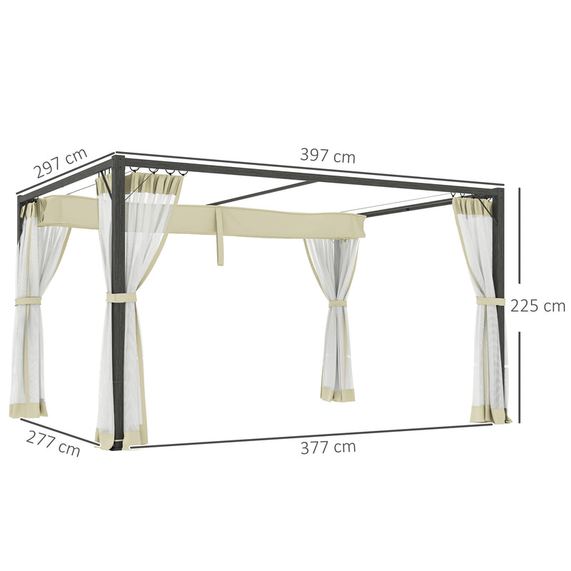 3 x 4m Aluminium Pergola with Retractable Khaki Roof for Garden and Patio by Outsunny