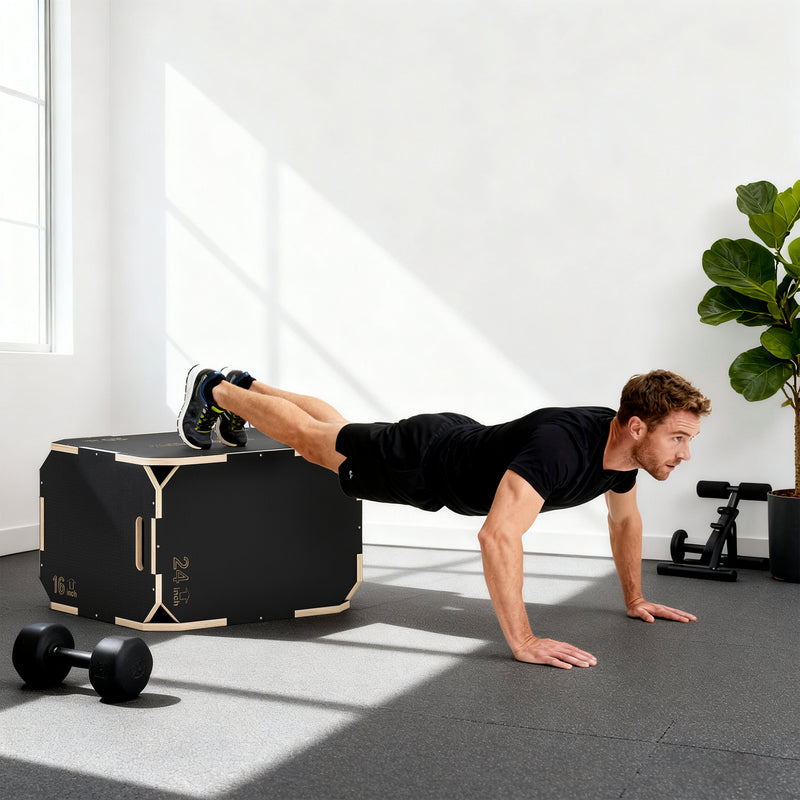 Wooden Plyo Jump Box Non Slip Surface For Home Fitness And Cardio Workouts Natural AOSOM