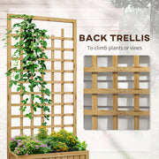 Natural Wooden Raised Planter Bed With Trellis And Wheels For Herbs Flowers Vegatables