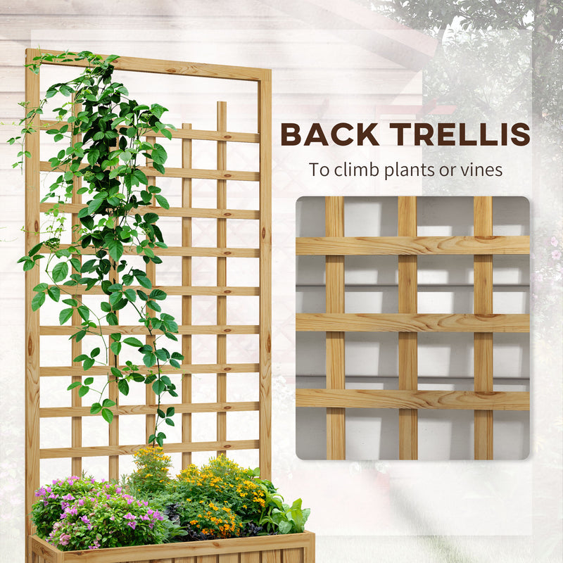 Natural Wooden Raised Planter Bed With Trellis And Wheels For Herbs Flowers Vegatables
