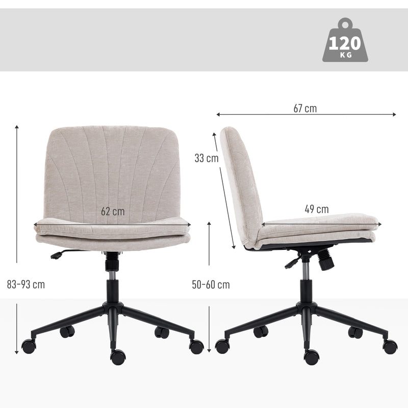 Armless Swivel Office Chair with Wheels and Criss Cross Back for Home or Desk Use Beige AOSOM
