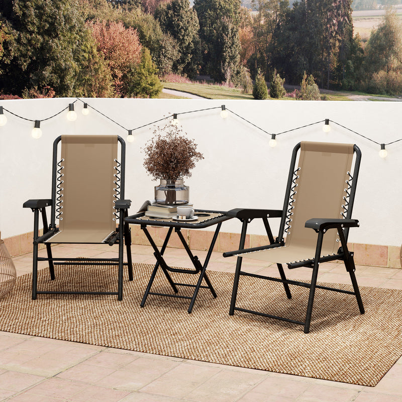 Three Piece Garden Bistro Set with Table and Chairs Khaki by Outsunny