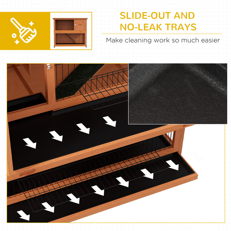 Two Tier Wooden Rabbit Hutch with Run 102cm Large Guinea Pig Cage for Outdoors Orange