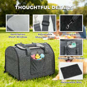 Foldable Cat Carrier Bag with Shoulder Strap and Removable Mat for Small Pets, Grey AOSOM