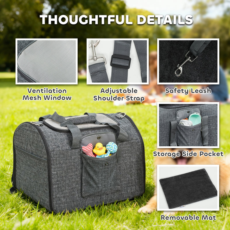 Foldable Cat Carrier Bag with Shoulder Strap and Removable Mat for Small Pets, Grey AOSOM