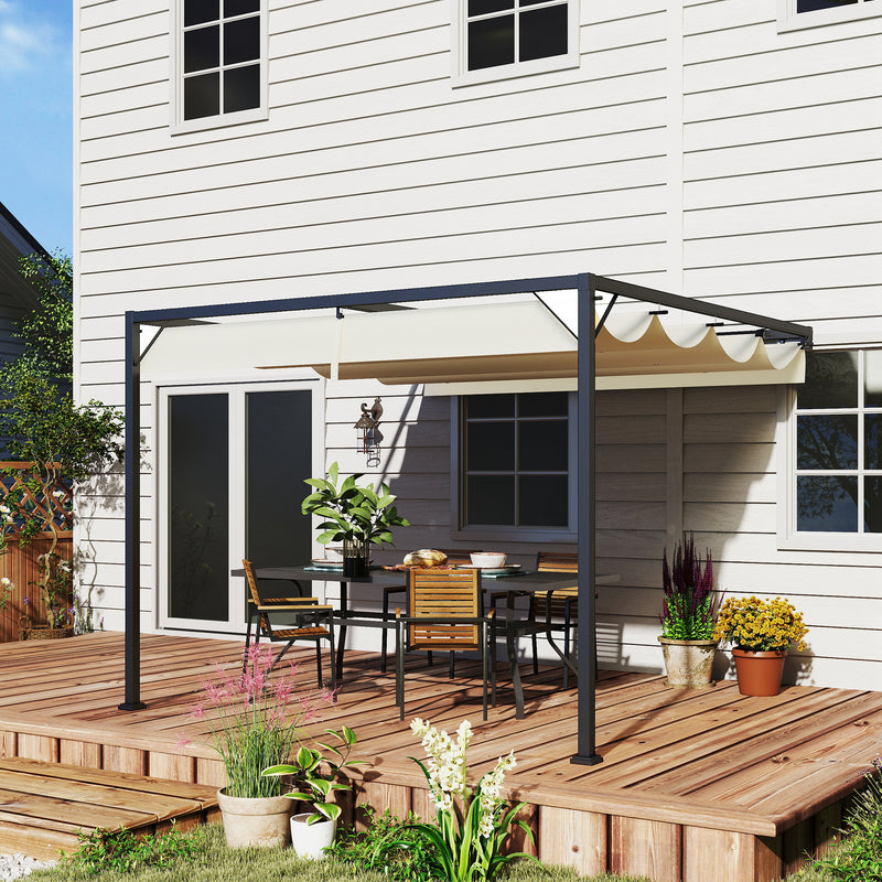 3 x 3m Outdoor Pergola with Retractable Canopy Cream White by Outsunny